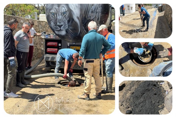 ΔΕΥΑ Μυκόνου: Καθαρισμός φρεατίου  και αγωγού του δικτύου αποχέτευσης από αμμοχαλικώδη υλικά στον Kόpφo 