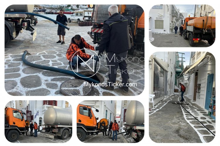 ΔΕΥΑ Μυκόνου: Προγραμματισμένες εργασίες καθαρισμού και συντήρησης των φρεατίων αποχέτευσης στην Xώpα Μυκόνου [Εικόνες]