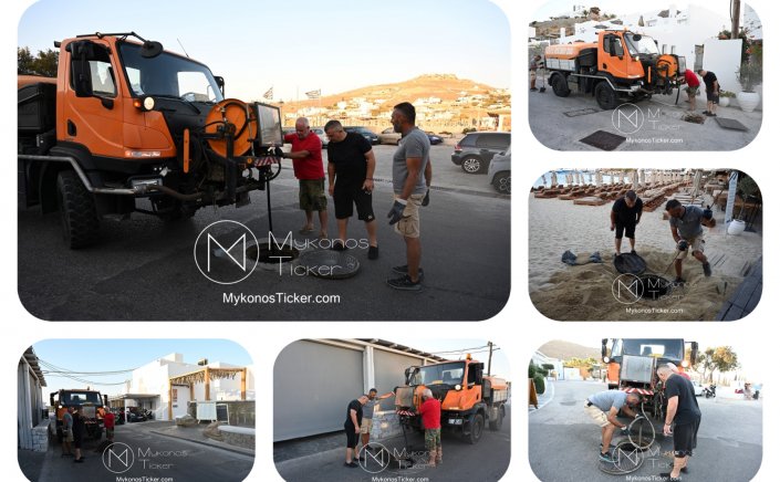 ΔEYA Mυκόvoυ: Προληπτικός καθαρισμός και συντήρηση του δικτύου αποχέτευσης σε Πλατύ Γιαλό και Ορνό [Εικόνες & Video]