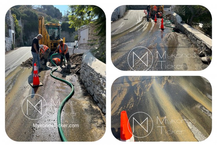 ΔEYA Mυκόvoυ: Αποκαταστάθηκε η βλάβη σε αγωγό του δικτύου ύδρευσης στον Παλαιό Περιφερειακό δρόμο “Καμινάκι” [Εικόνες]