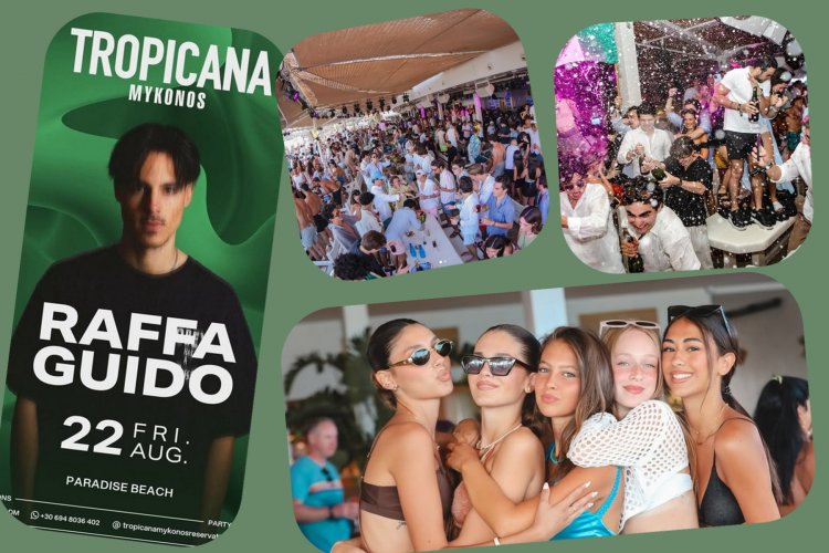 Tropicana Mykonos Party: Dj Raffa Guido on the decks of Tropicana, Friday August 22nd 2025. Are you ready to live the experience? [pics & vids]