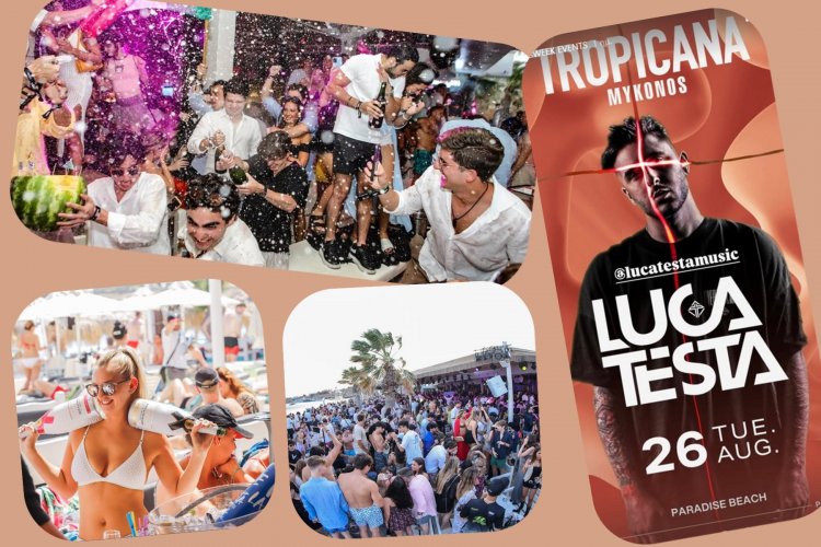 Tropicana Mykonos Party: Dj Luca Testa on the decks of Tropicana, Tuesday August 26th 2025. Are you ready to live the experience? [pics & vids]